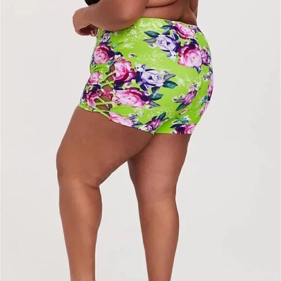 Torrid Neon Green Floral Lattice High Waist Swim Bottom 4X - Picture 10 of 10